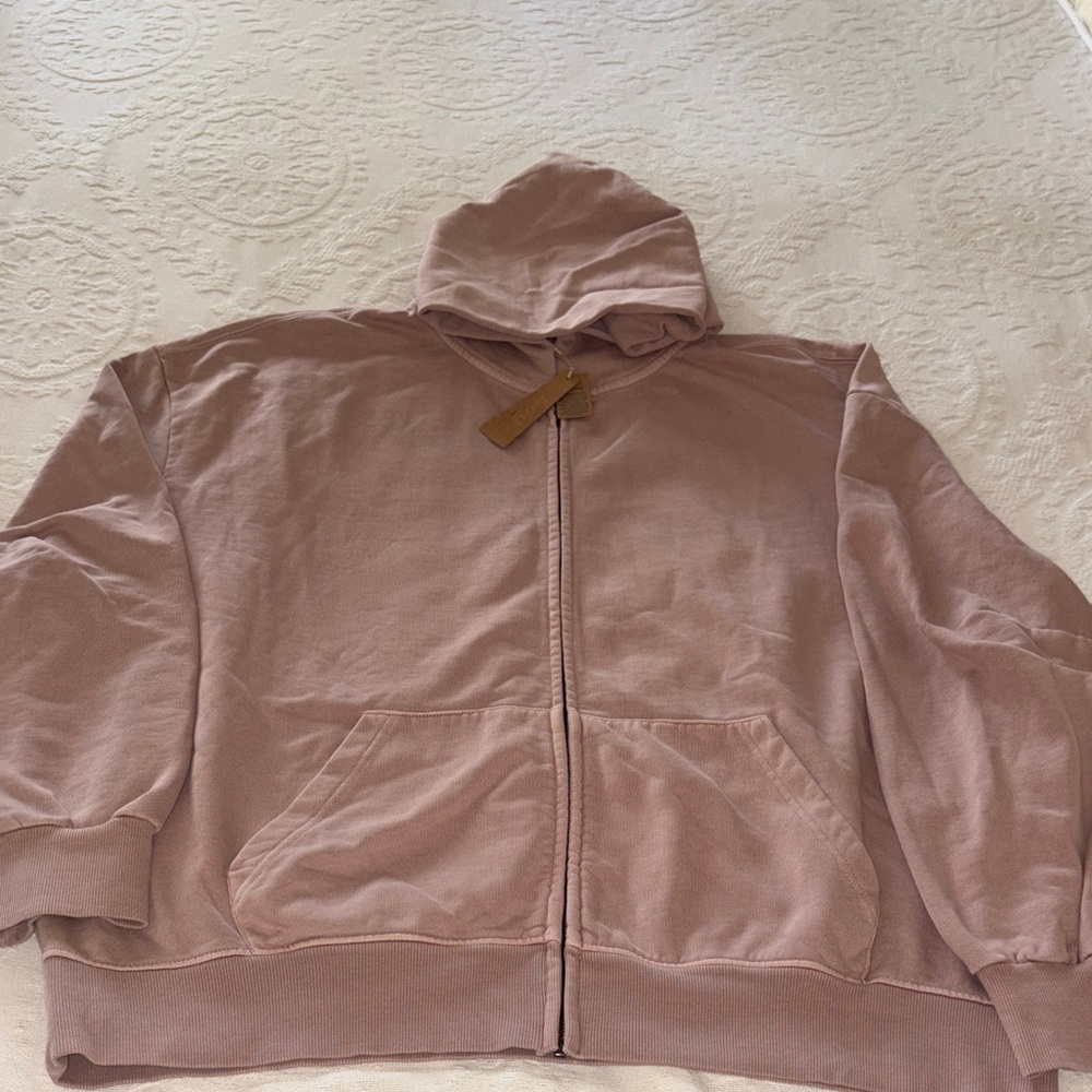 SKIMS Women’s Boyfriend Fleece Boxy Zip-Up Hoodie Light Fawn L BNWT